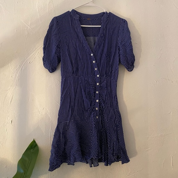 free people blue gingham dress The Evette Navy Polka Dot Zip Front Midi Dress main image 0